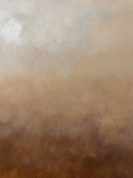 Närbild på en tavla med mjuka övergångar mellan brun, terrakotta, beige och vit.